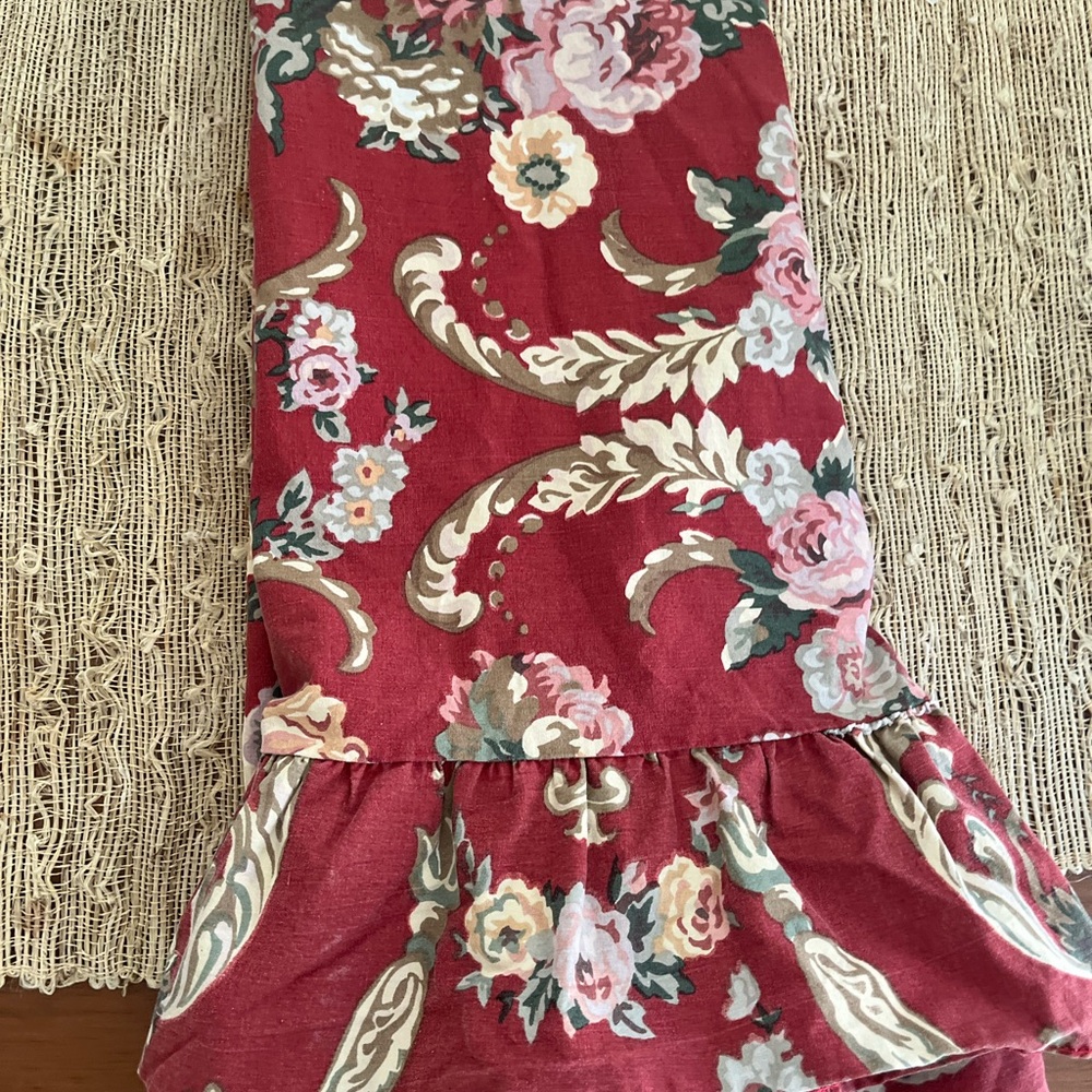 Vintage Ralph Lauren MARSEILLES DANIELLE RUFFLED FLAT SHEET Floral Red